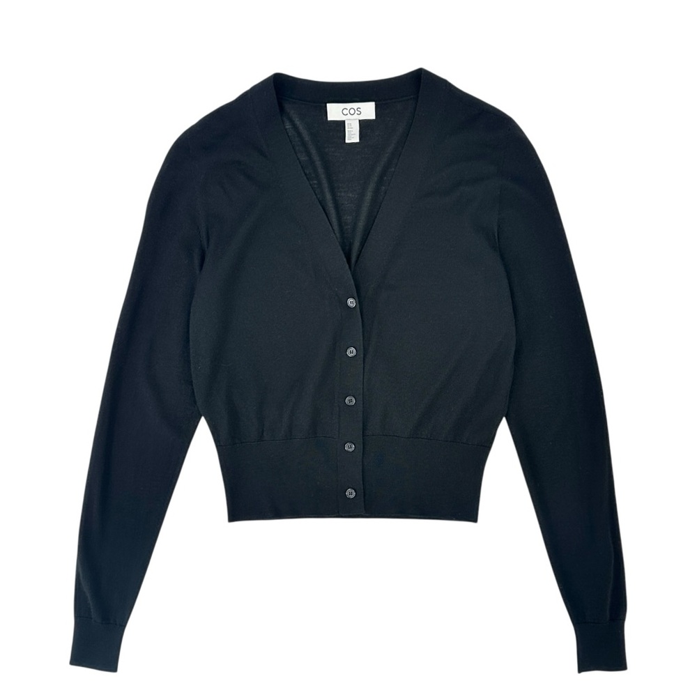 NWOT COS Black Ultra Lightweight V-Neck Wool Knit Cardigan Sweater sz XS